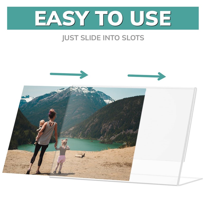 pbf PHOTO BOOTH FRAMES pbf 7x5 Acrylic Sign Holder | 7 x 5 Horizontal Stand Up Slanted Sign Holder | Acrylic Stands for Display | Clear Picture Frame, Menu Table Top Stand, Plastic Flyer Holder (12-Pack) - Image 5
